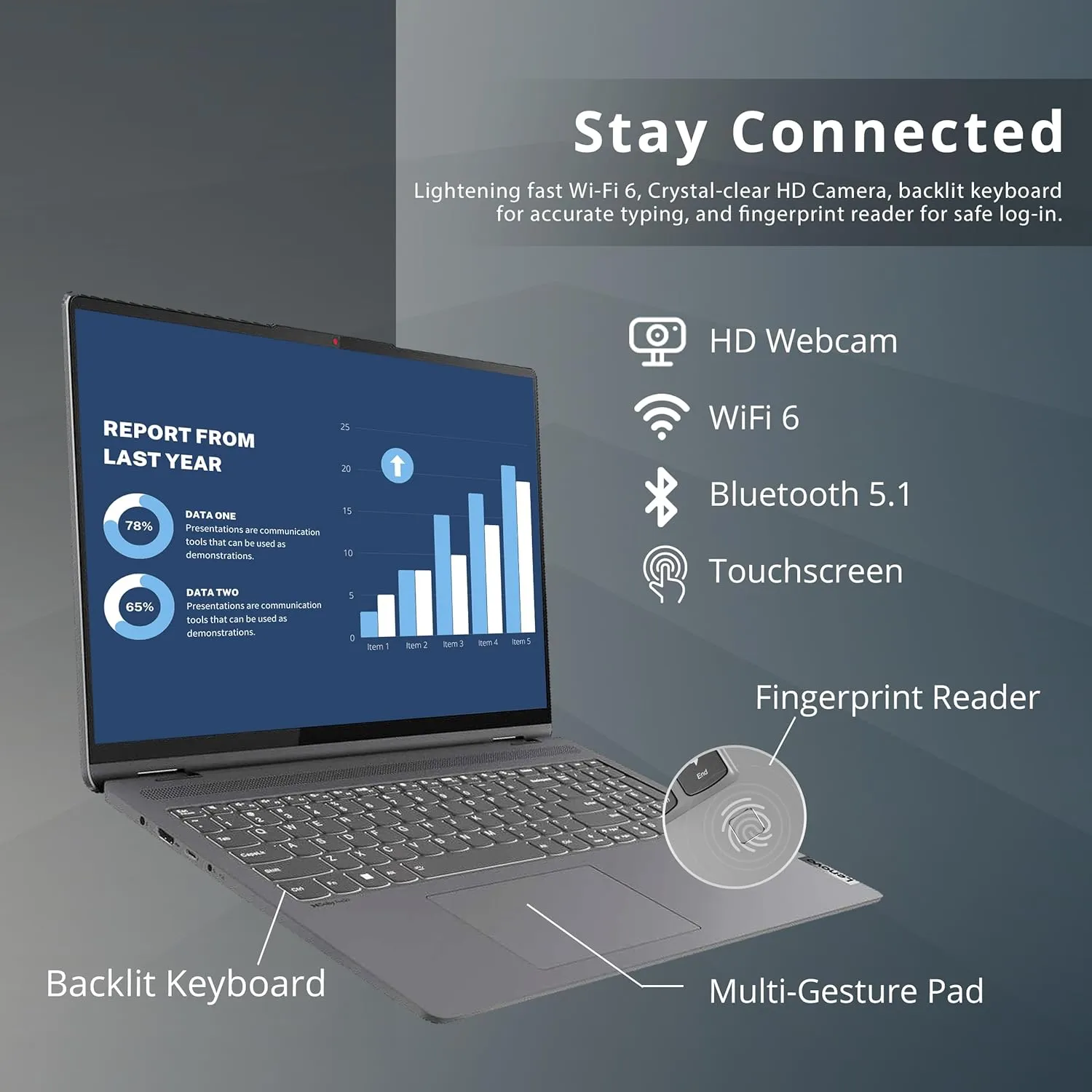Lenovo IdeaPad Flex 5 16"" 2-in-1 2.5K IPS Touchscreen Laptop, Intel Core i7-1255U, 16GB RAM, 1TB SSD, Backlit Keyboard, Fingerprint Reader, Win 11 Pro, Storm Grey, 32GB Hotface USB Card, Gray