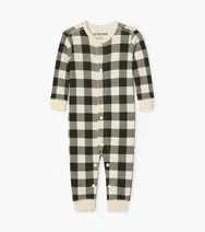 Little Blue House Pj's - Cream Plaid Union Suit - 12-18m