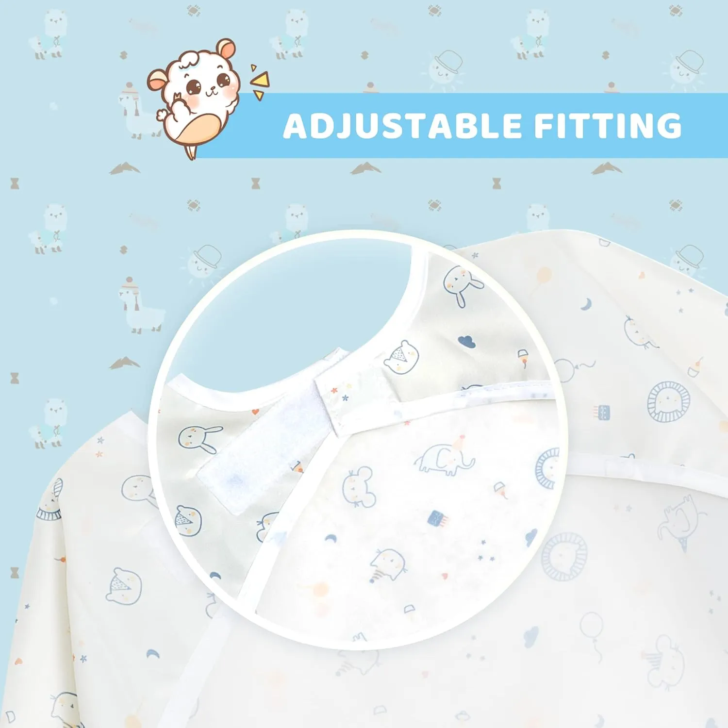 Little Dimsum Mess-Proof Baby Bibs|Infant Toddler Long Sleeve Waterproof Feeding Art Smock|Catching Food & Wipe Clean| Pack of 2 Colors(mouse&alpaca)