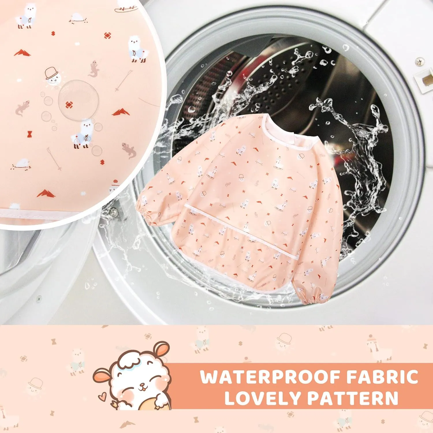 Little Dimsum Mess-Proof Baby Bibs|Infant Toddler Long Sleeve Waterproof Feeding Art Smock|Catching Food & Wipe Clean| Pack of 2 Colors(mouse&alpaca)