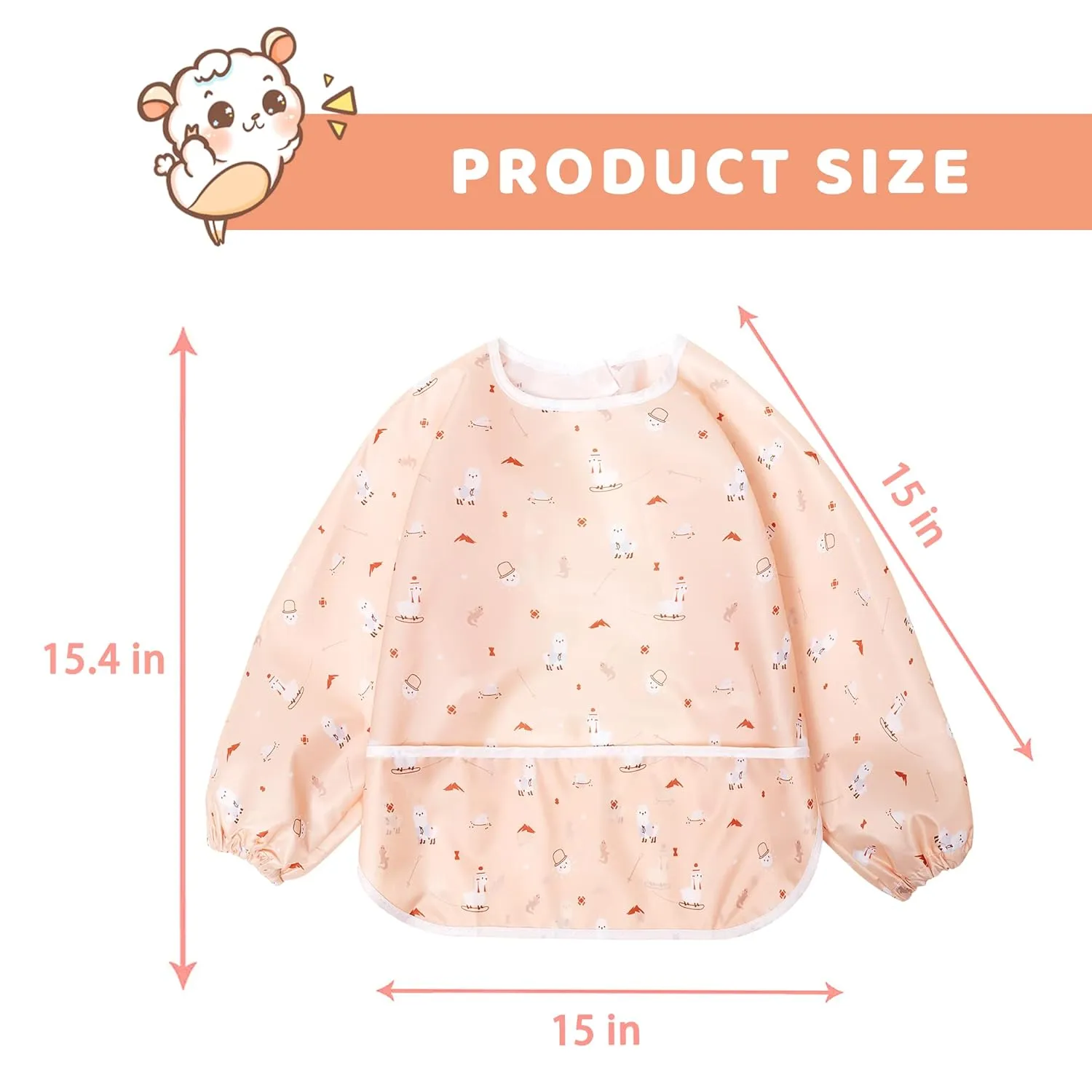 Little Dimsum Mess-Proof Baby Bibs|Infant Toddler Long Sleeve Waterproof Feeding Art Smock|Catching Food & Wipe Clean| Pack of 2 Colors(mouse&alpaca)