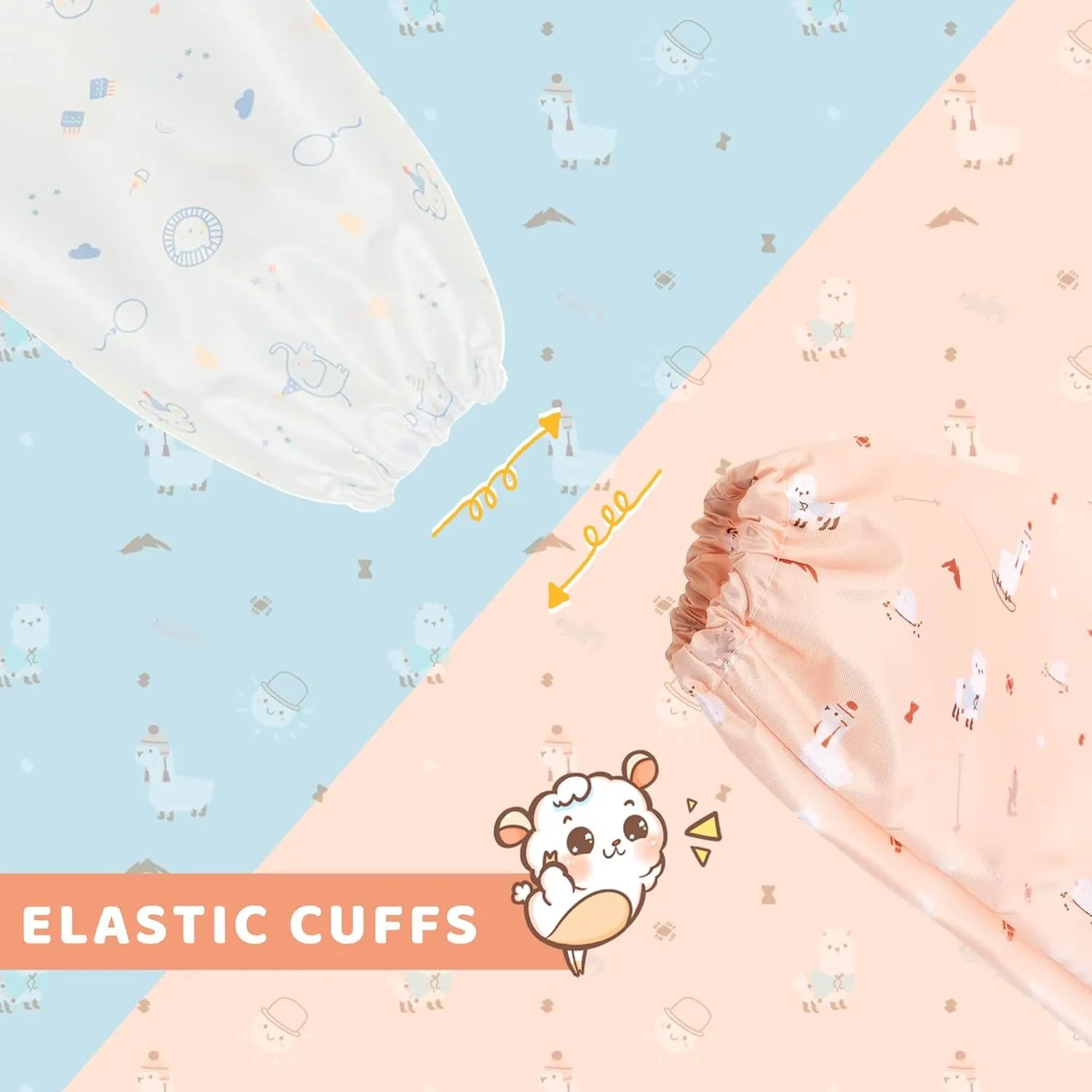 Little Dimsum Mess-Proof Baby Bibs|Infant Toddler Long Sleeve Waterproof Feeding Art Smock|Catching Food & Wipe Clean| Pack of 2 Colors(mouse&alpaca)