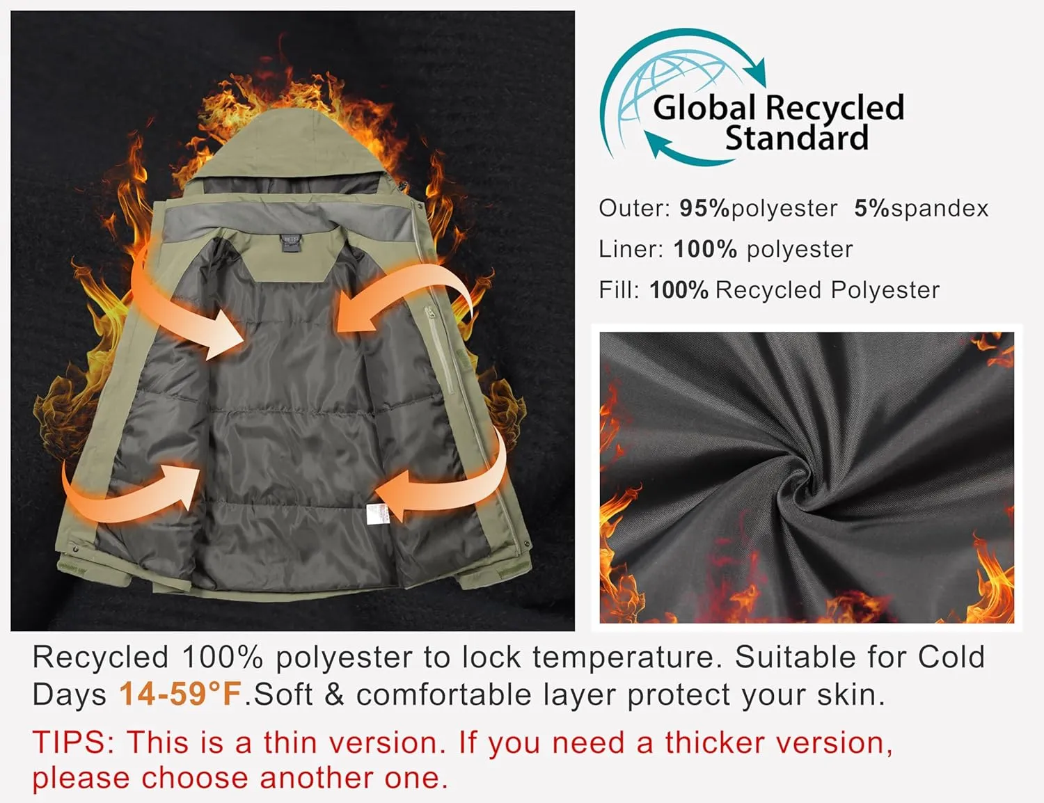Little Donkey Andy Men's Waterproof Ski Snowboarding Jacket Windproof Warm Coat with Detachable Hood