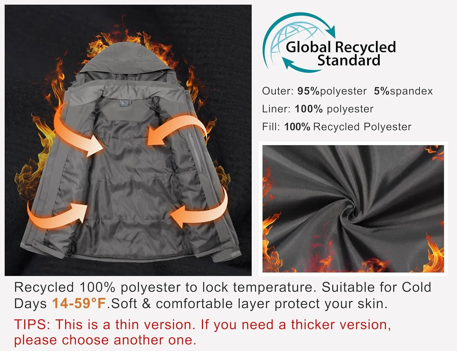Little Donkey Andy Men's Waterproof Ski Snowboarding Jacket Windproof Warm Coat with Detachable Hood