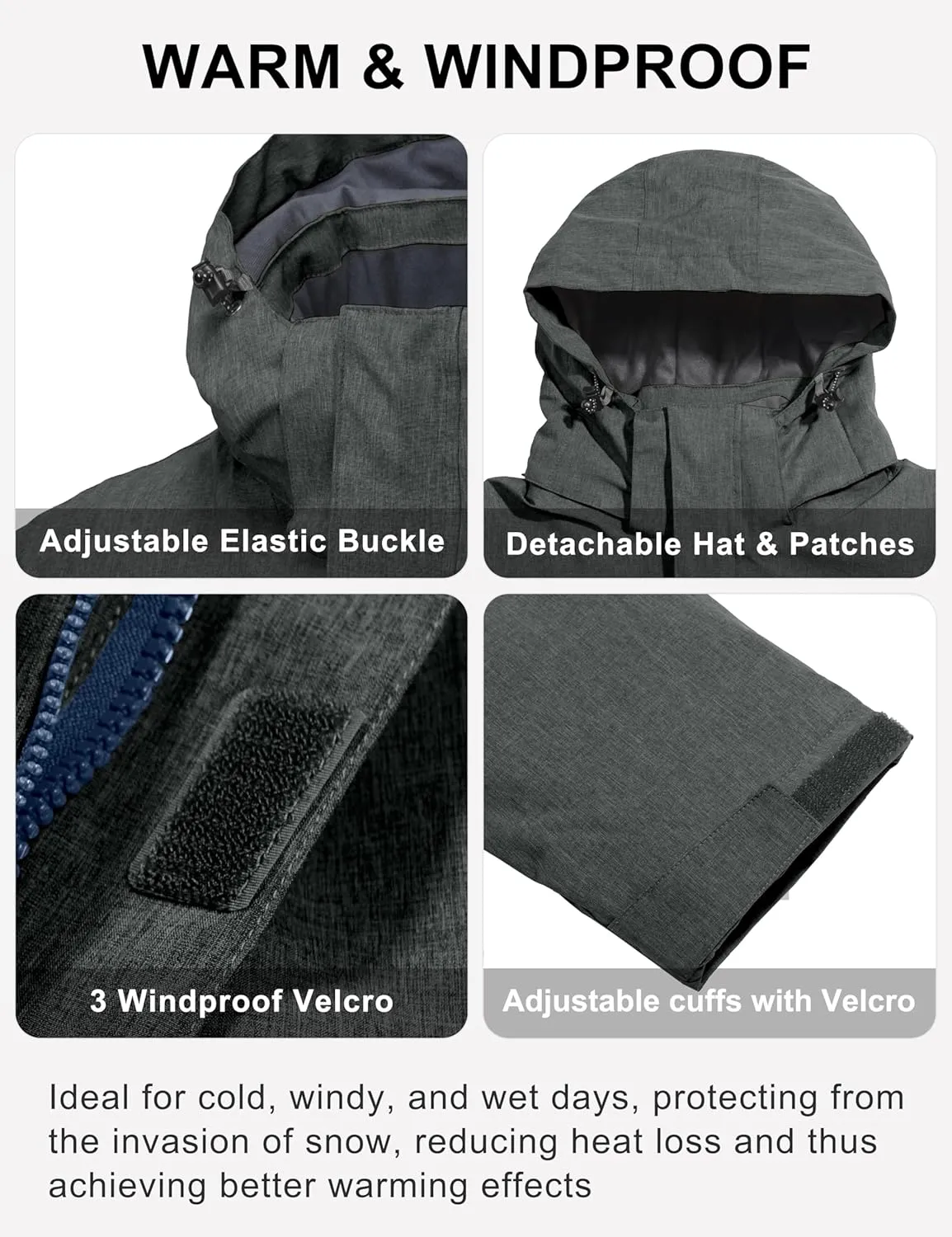 Little Donkey Andy Men's Waterproof Ski Snowboarding Jacket Windproof Warm Coat with Detachable Hood