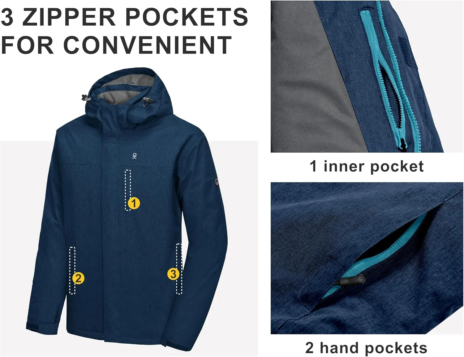 Little Donkey Andy Men's Waterproof Ski Snowboarding Jacket Windproof Warm Coat with Detachable Hood