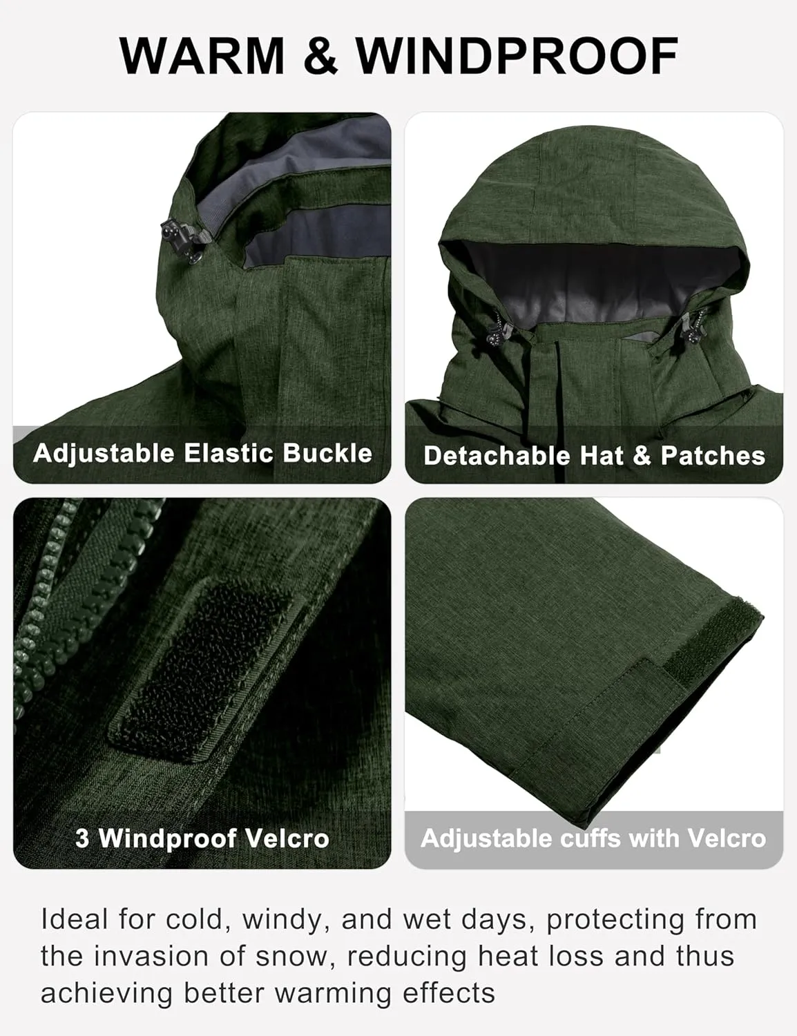 Little Donkey Andy Men's Waterproof Ski Snowboarding Jacket Windproof Warm Coat with Detachable Hood