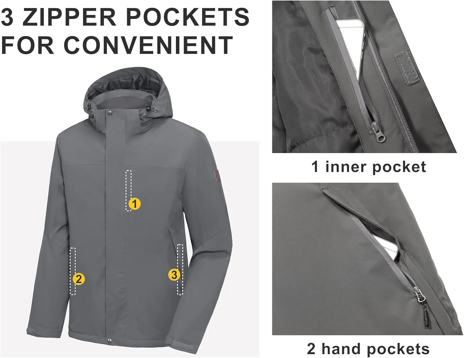 Little Donkey Andy Men's Waterproof Ski Snowboarding Jacket Windproof Warm Coat with Detachable Hood