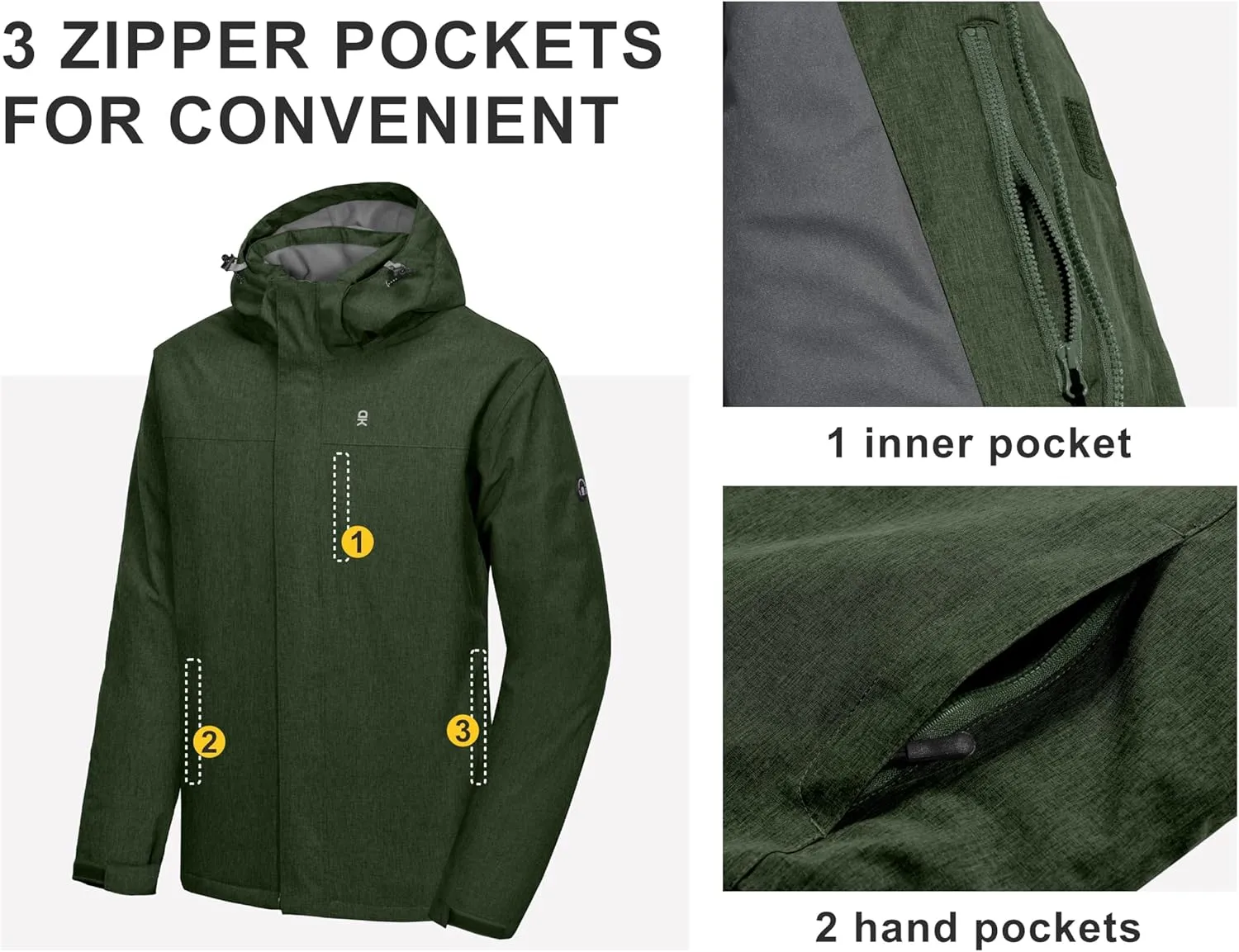 Little Donkey Andy Men's Waterproof Ski Snowboarding Jacket Windproof Warm Coat with Detachable Hood