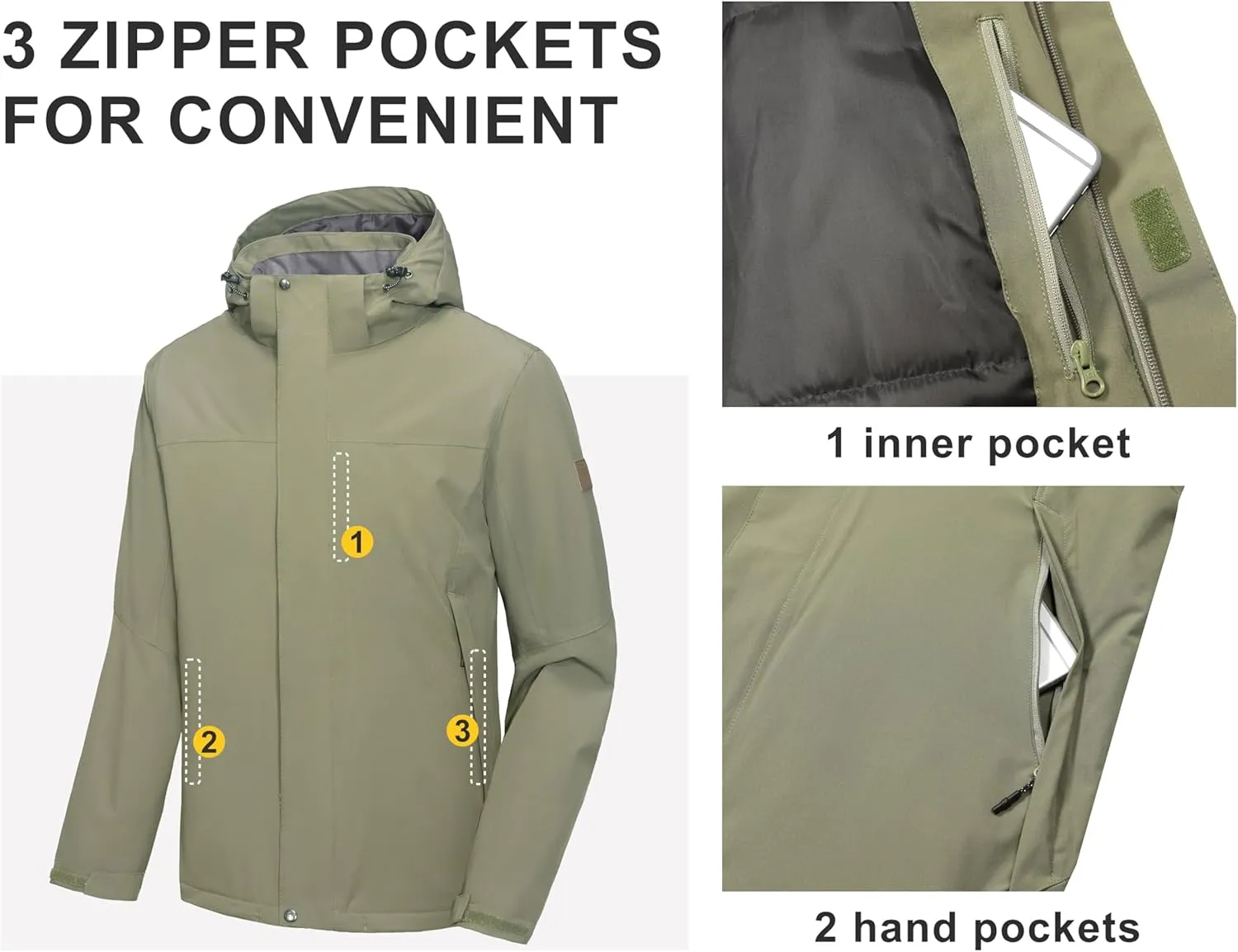 Little Donkey Andy Men's Waterproof Ski Snowboarding Jacket Windproof Warm Coat with Detachable Hood