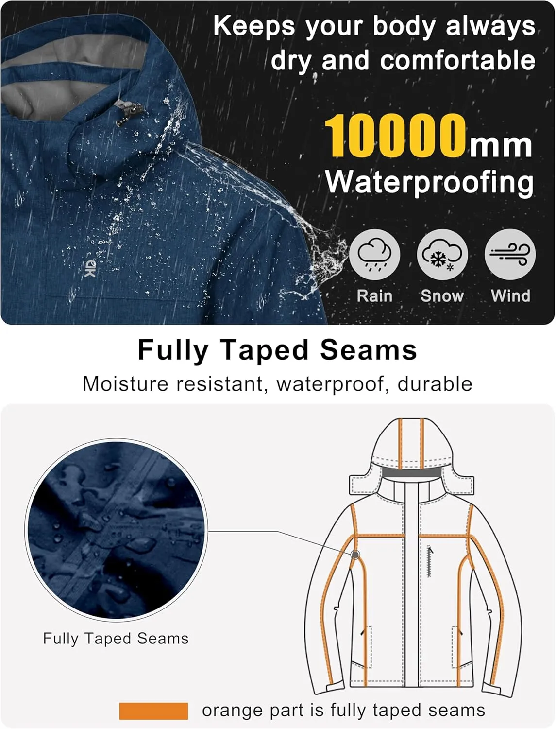 Little Donkey Andy Men's Waterproof Ski Snowboarding Jacket Windproof Warm Coat with Detachable Hood