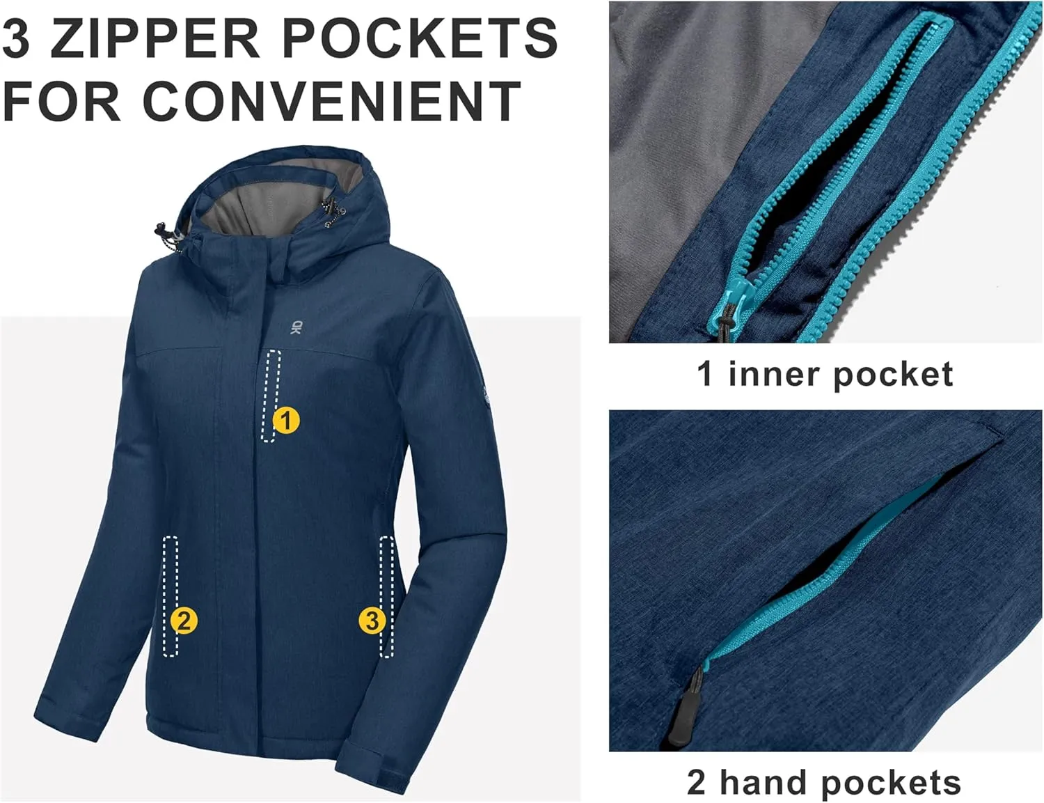 Little Donkey Andy Women's Waterproof Ski Snowboarding Jacket Windproof Warm Coat with Detachable Hood