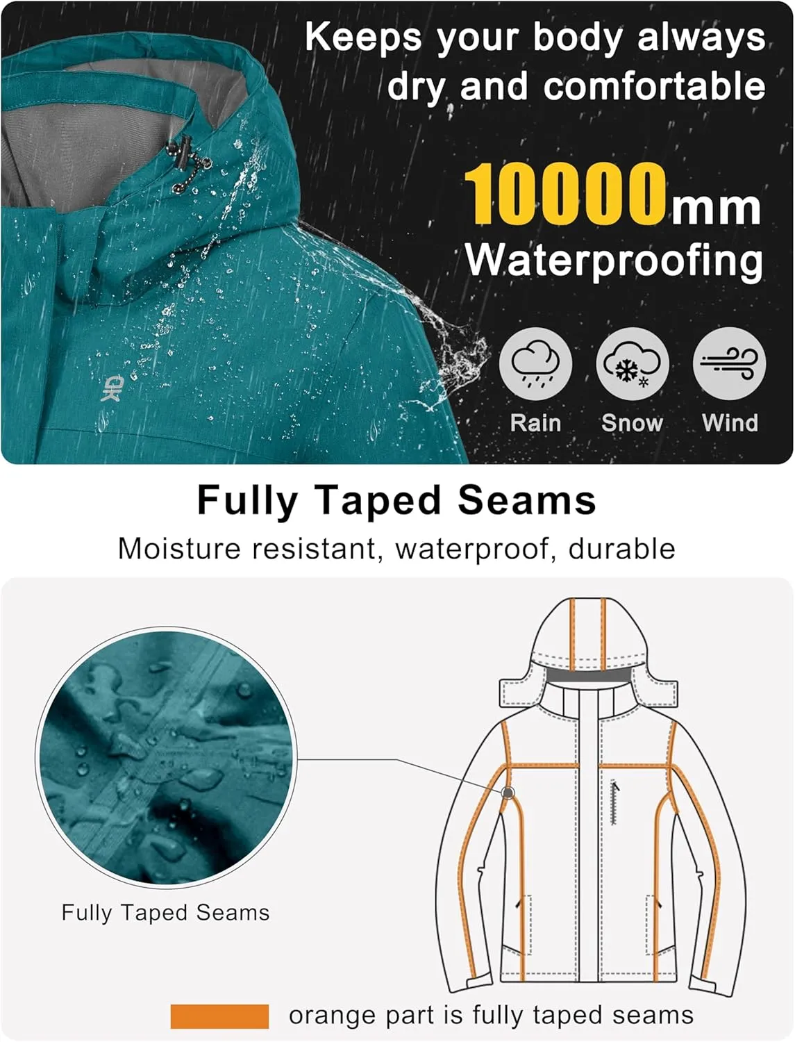 Little Donkey Andy Women's Waterproof Ski Snowboarding Jacket Windproof Warm Coat with Detachable Hood