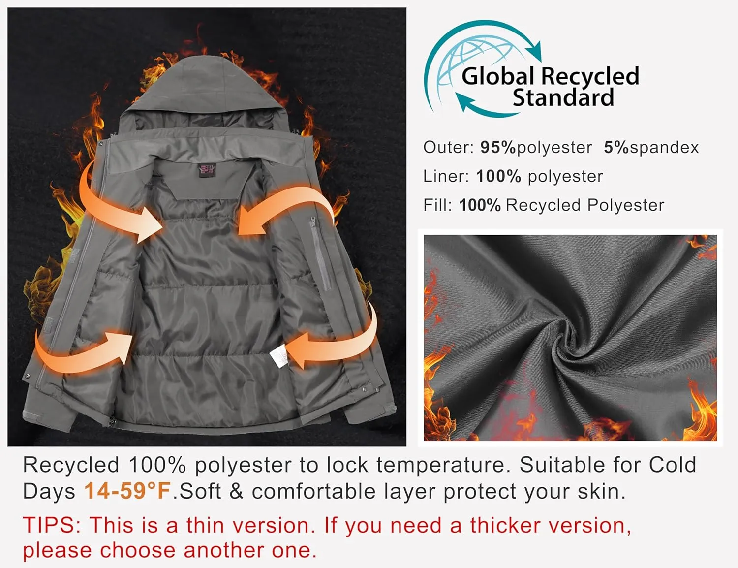 Little Donkey Andy Women's Waterproof Ski Snowboarding Jacket Windproof Warm Coat with Detachable Hood