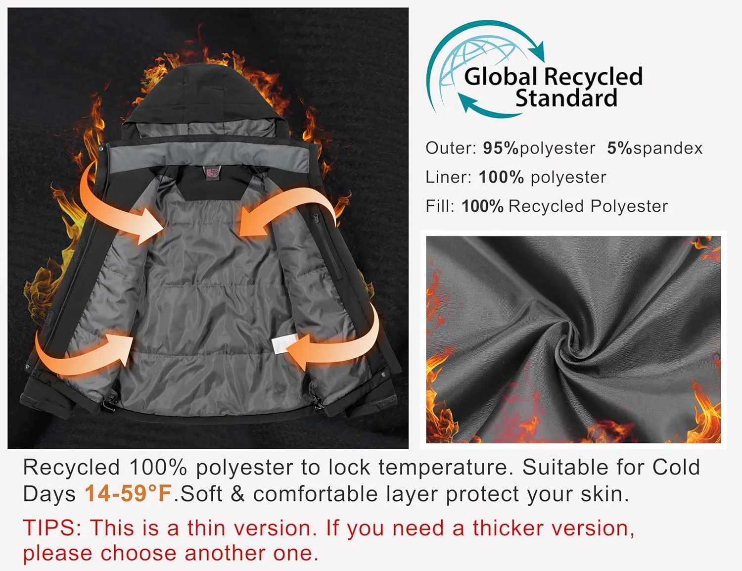 Little Donkey Andy Women's Waterproof Ski Snowboarding Jacket Windproof Warm Coat with Detachable Hood