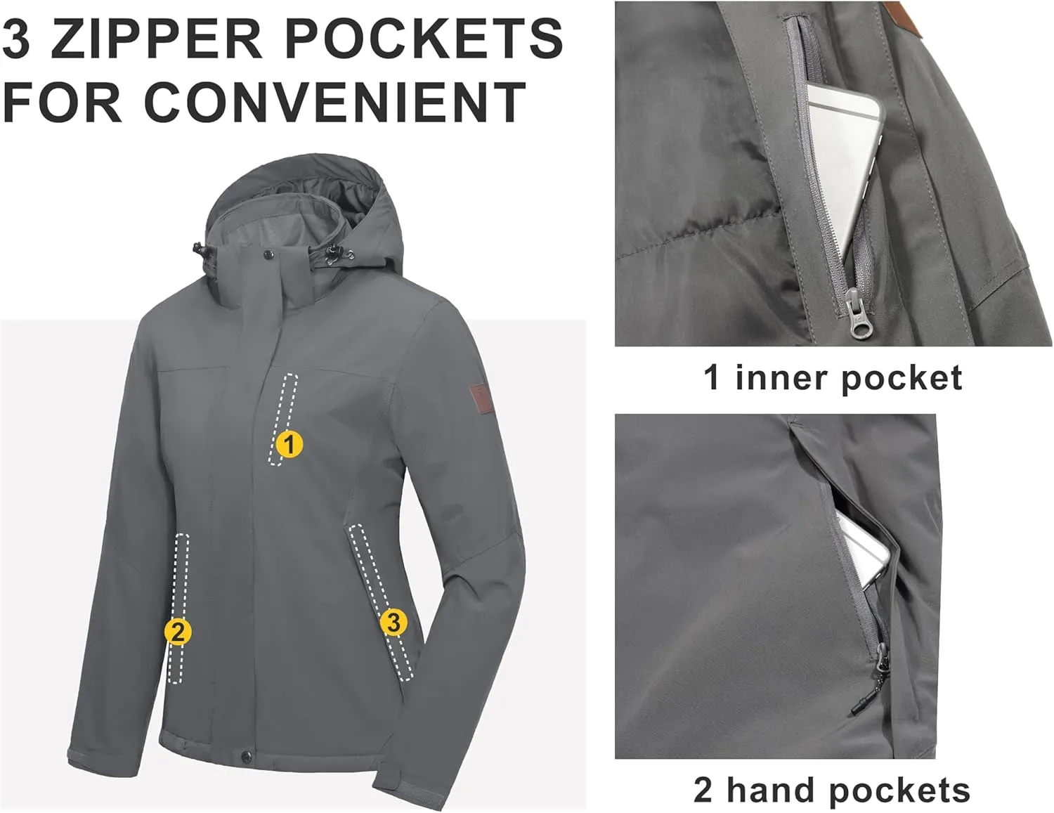 Little Donkey Andy Women's Waterproof Ski Snowboarding Jacket Windproof Warm Coat with Detachable Hood