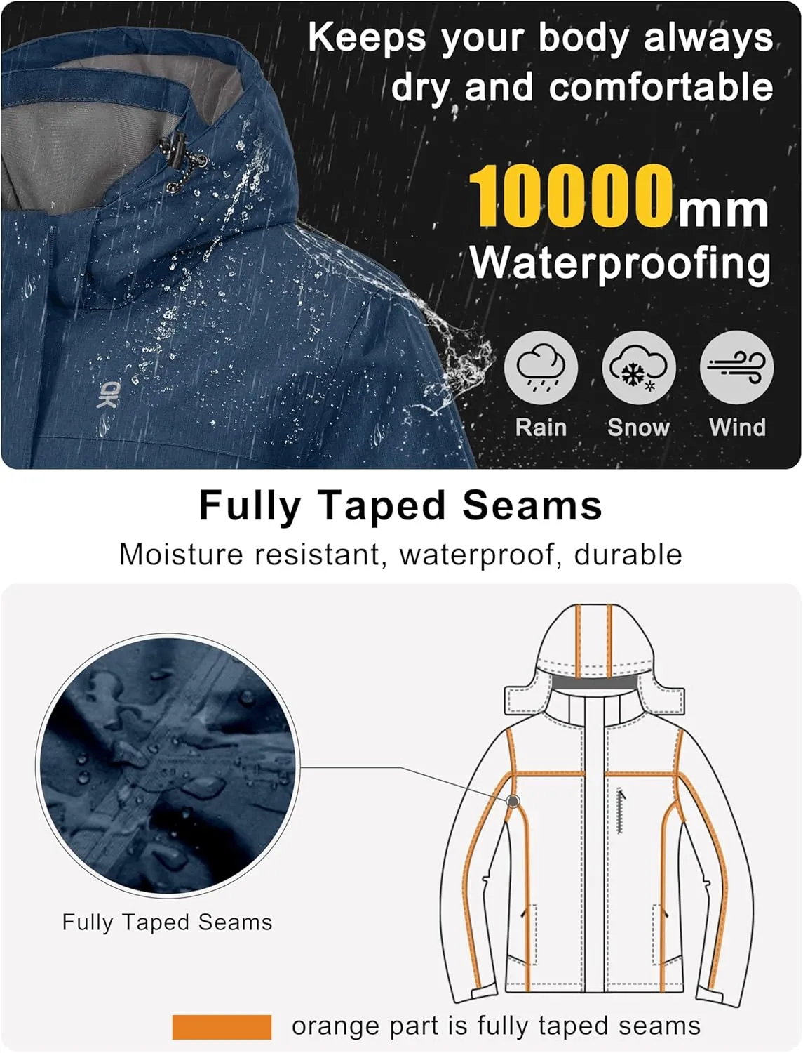 Little Donkey Andy Women's Waterproof Ski Snowboarding Jacket Windproof Warm Coat with Detachable Hood