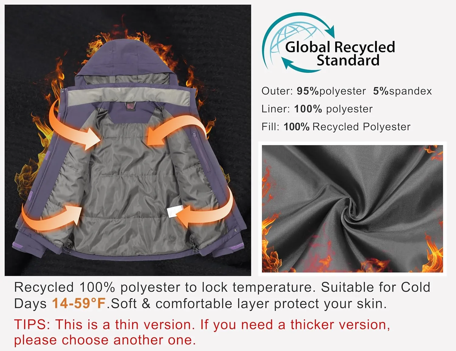 Little Donkey Andy Women's Waterproof Ski Snowboarding Jacket Windproof Warm Coat with Detachable Hood