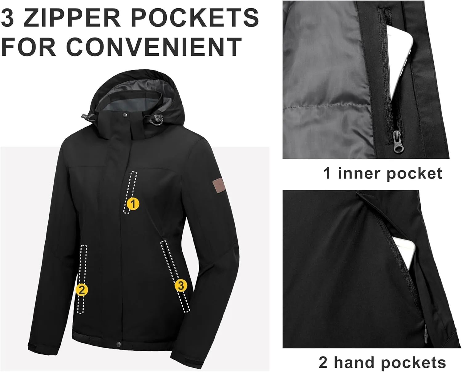 Little Donkey Andy Women's Waterproof Ski Snowboarding Jacket Windproof Warm Coat with Detachable Hood