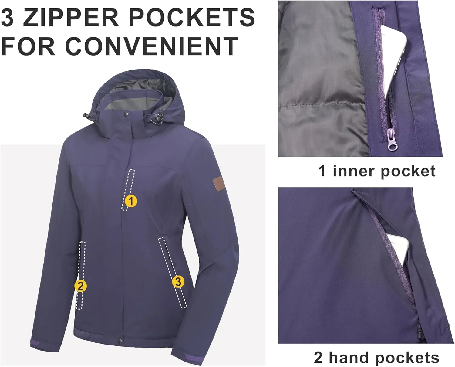 Little Donkey Andy Women's Waterproof Ski Snowboarding Jacket Windproof Warm Coat with Detachable Hood