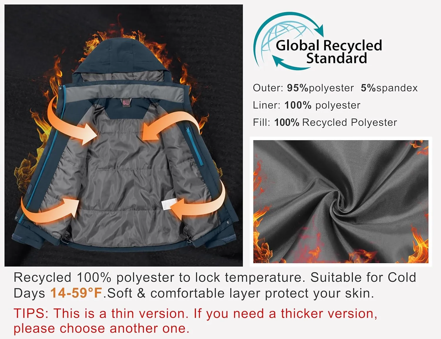 Little Donkey Andy Women's Waterproof Ski Snowboarding Jacket Windproof Warm Coat with Detachable Hood