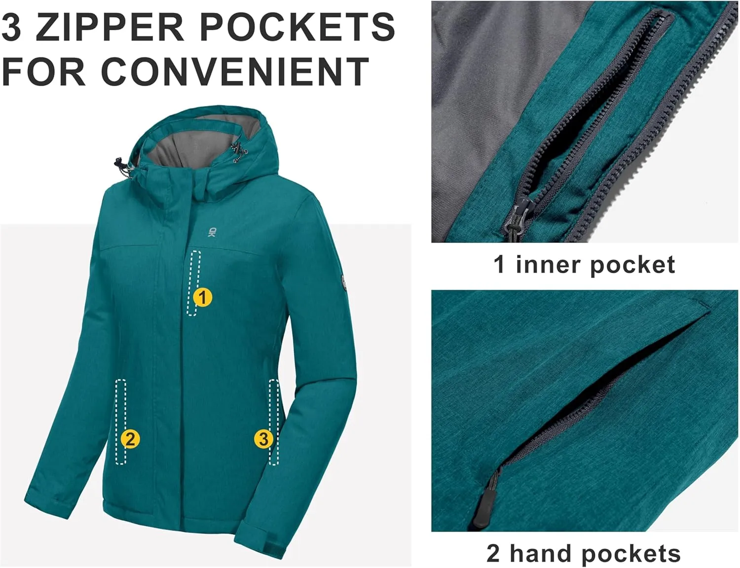 Little Donkey Andy Women's Waterproof Ski Snowboarding Jacket Windproof Warm Coat with Detachable Hood