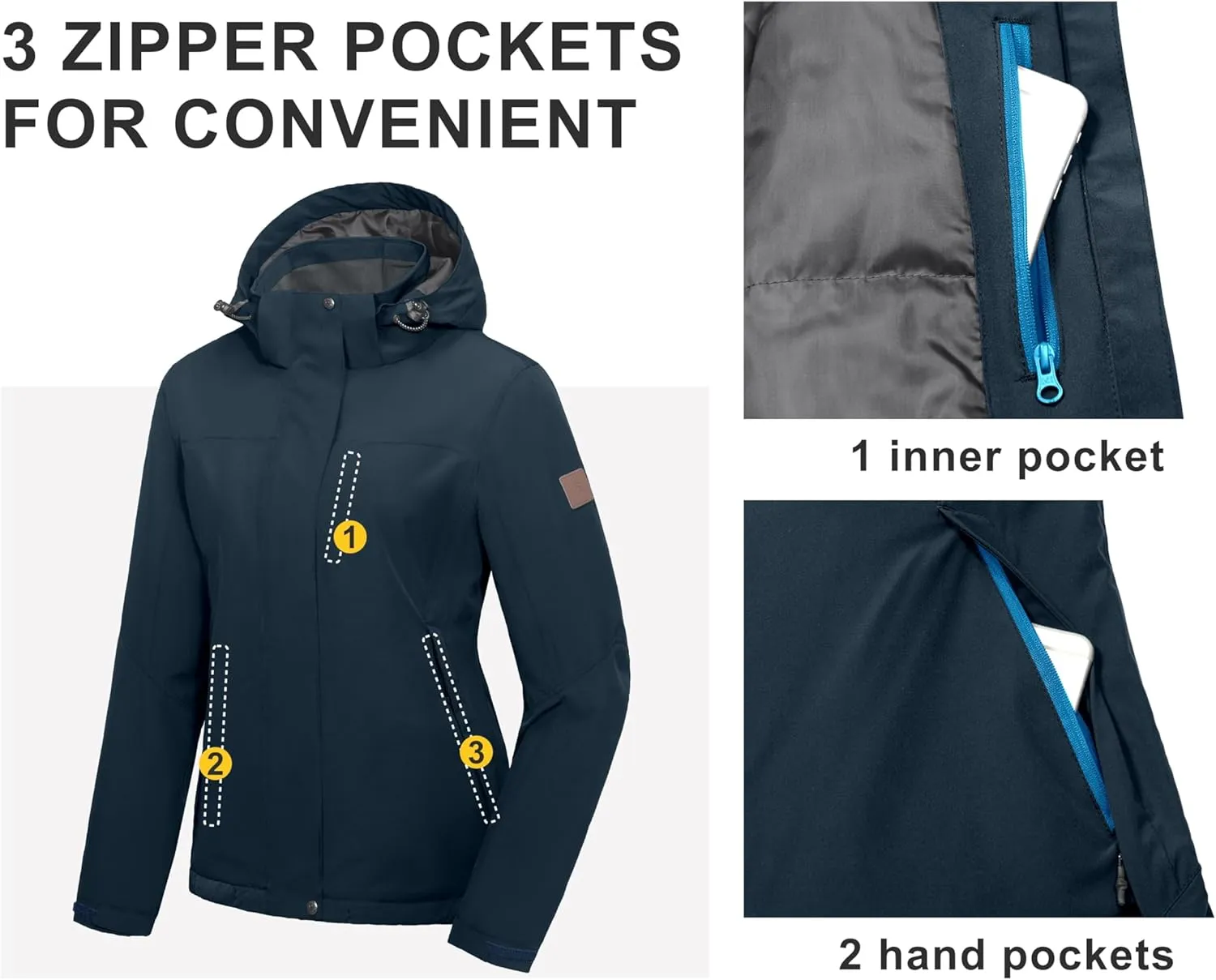 Little Donkey Andy Women's Waterproof Ski Snowboarding Jacket Windproof Warm Coat with Detachable Hood