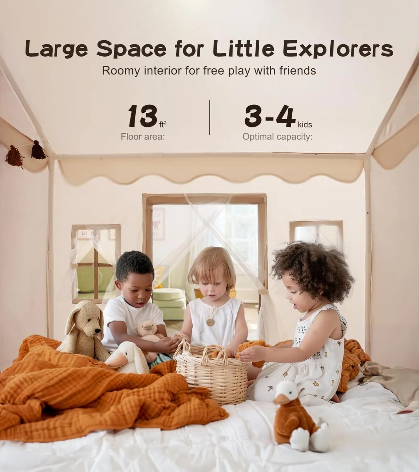 Little Dove Play Tent with Mat, Star Lights, Kids Playtent Indoor, Toddler Play Tent Large Outdoors for Kids Aged 3 , 52" x35" x 52", Toddler Teepee Play House with Windows