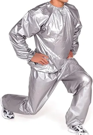 liyun Sauna Suit Sweat Fitness Sauna Suit Full Body Sauna Suit PVC Training Suit Exercise Fitness Training Tear Resistant(Silver,Large)
