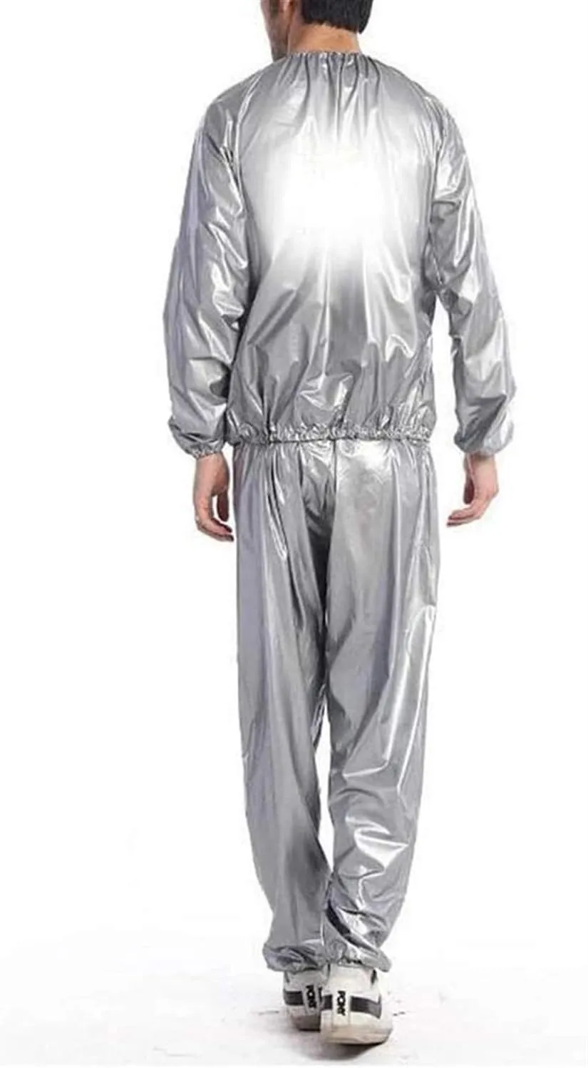 liyun Sauna Suit Sweat Fitness Sauna Suit Full Body Sauna Suit PVC Training Suit Exercise Fitness Training Tear Resistant(Silver,Large)