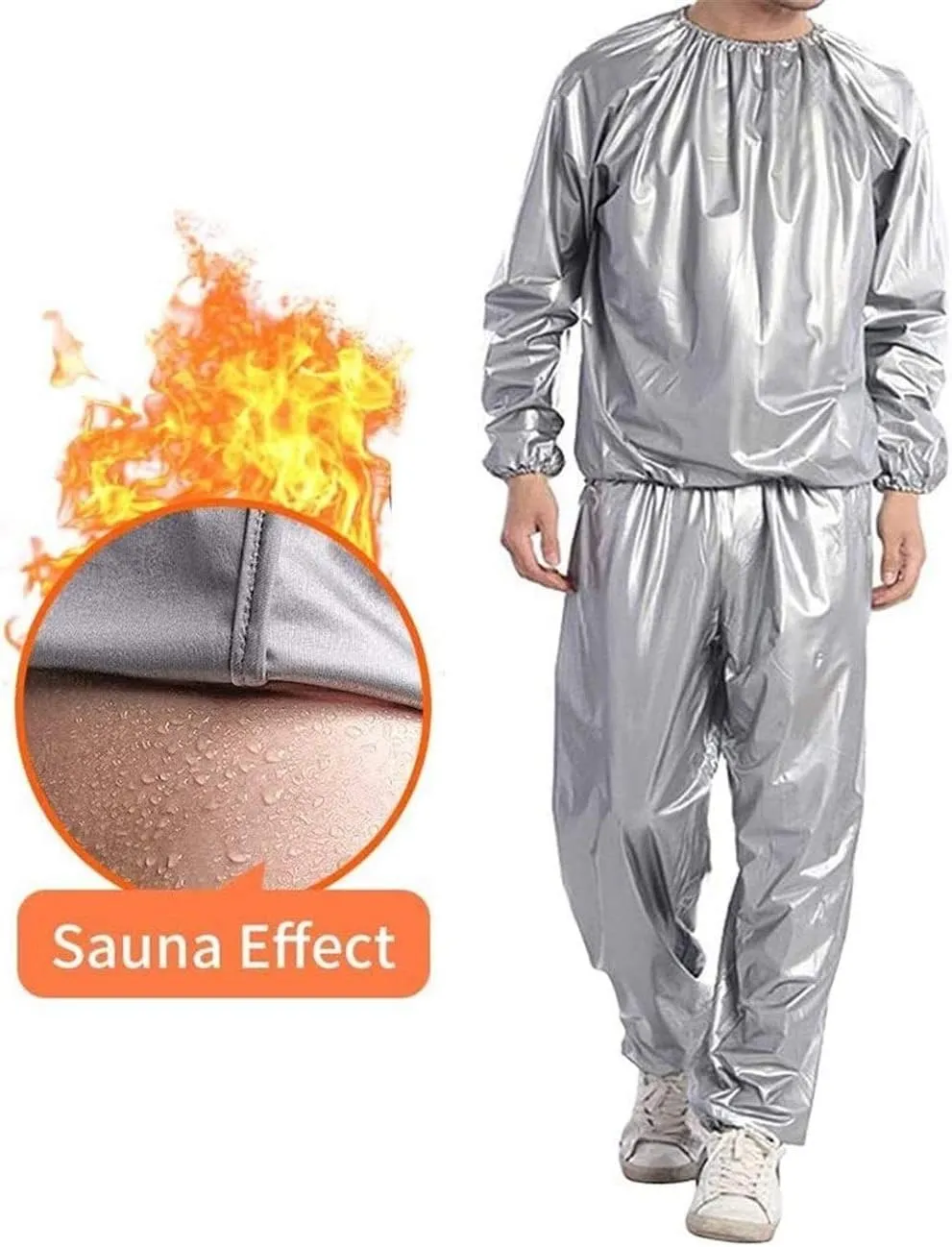 liyun Sauna Suit Sweat Fitness Sauna Suit Full Body Sauna Suit PVC Training Suit Exercise Fitness Training Tear Resistant(Silver,Large)