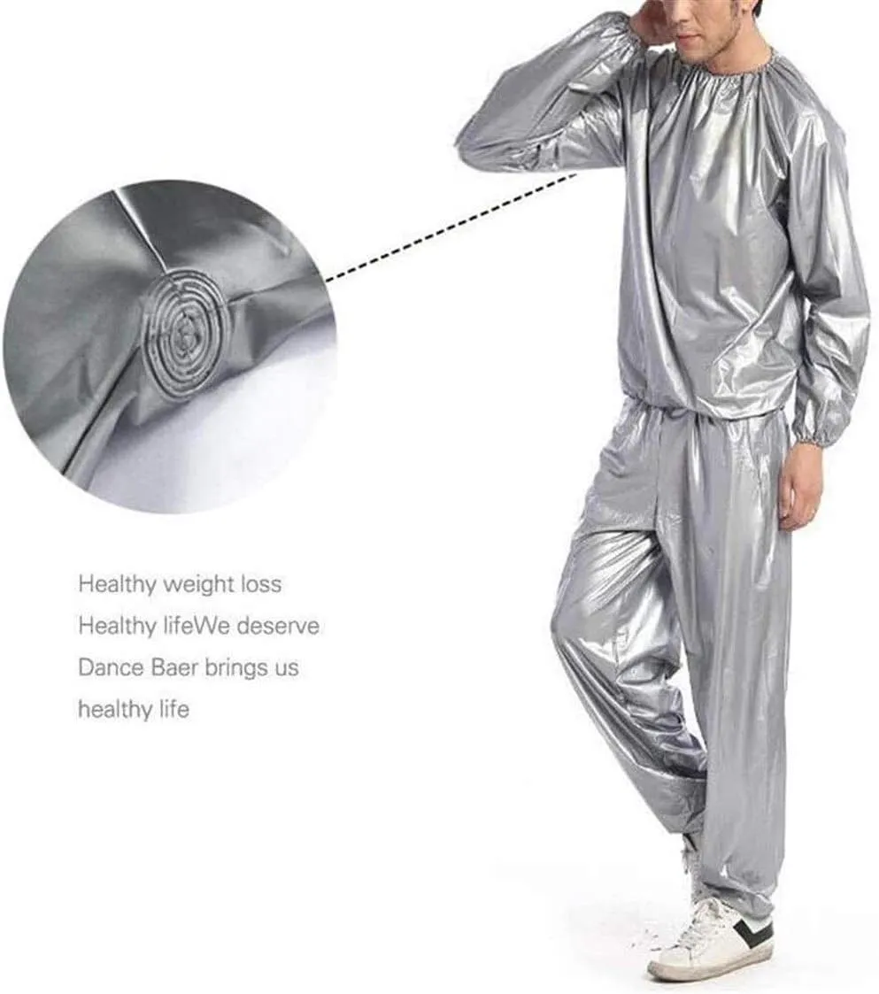 liyun Sauna Suit Sweat Fitness Sauna Suit Full Body Sauna Suit PVC Training Suit Exercise Fitness Training Tear Resistant(Silver,Large)