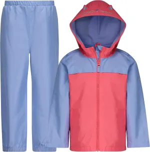 LONDON FOG Girls Waterproof Rain Suit for Kids Hooded Jacket and Splash Pant Set