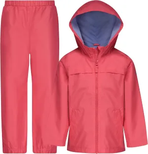 LONDON FOG Girls Waterproof Rain Suit for Kids Hooded Jacket and Splash Pant Set