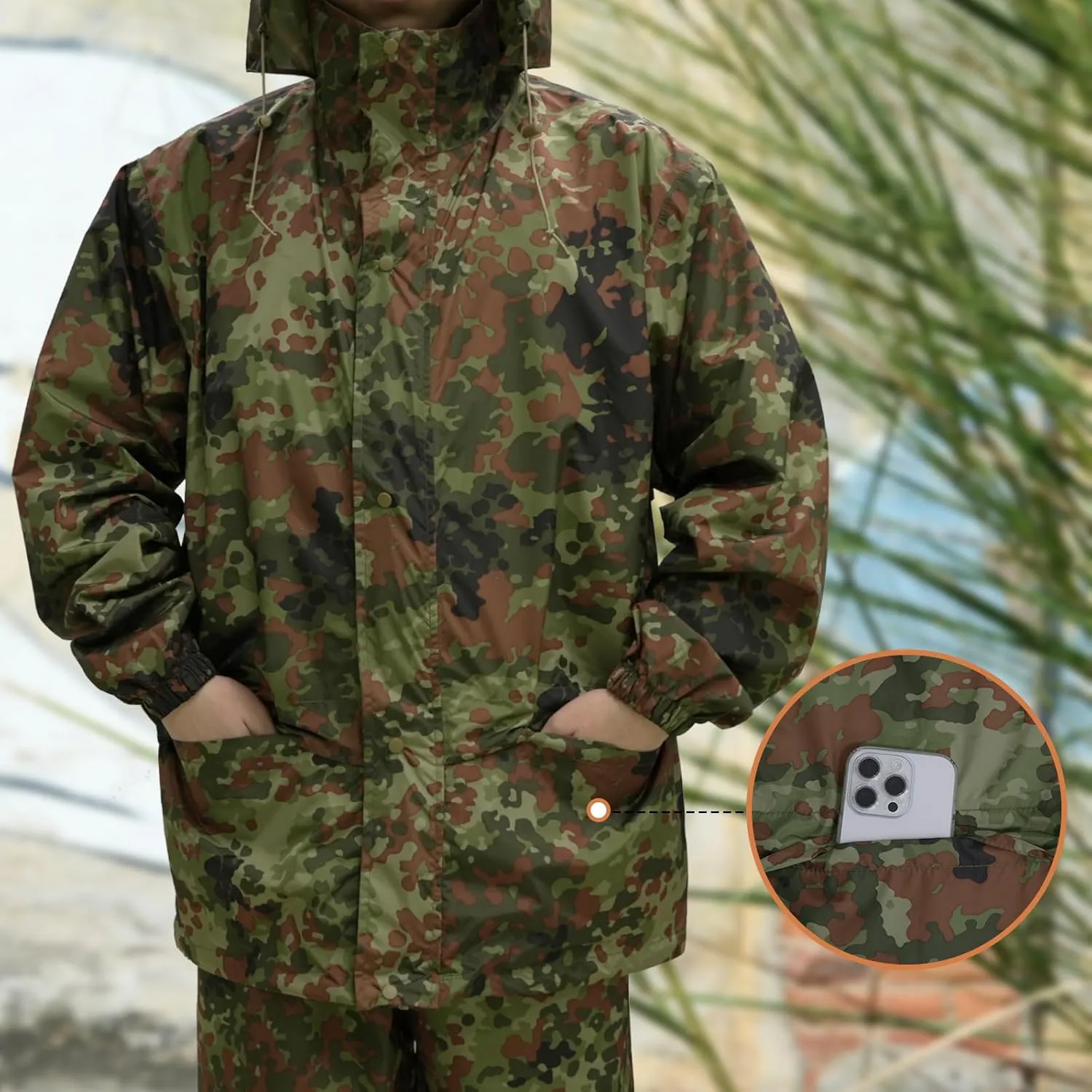 LOOGU Men's Rain Suit - Rain Gear for Men Waterproof, Lightweight Rain Coat, Breathable Mens Rain Jackets Hood and Pants