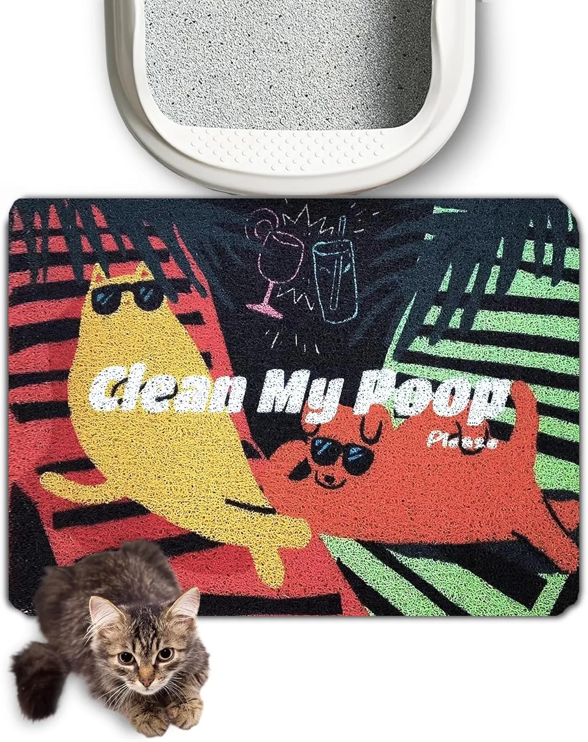 Lukamoo® Cute Cat Litter Mat (24’’x16’’), for Kitty Litter & Cat Litter Box, Independent Artist Designed (Sunbathing Buddies)