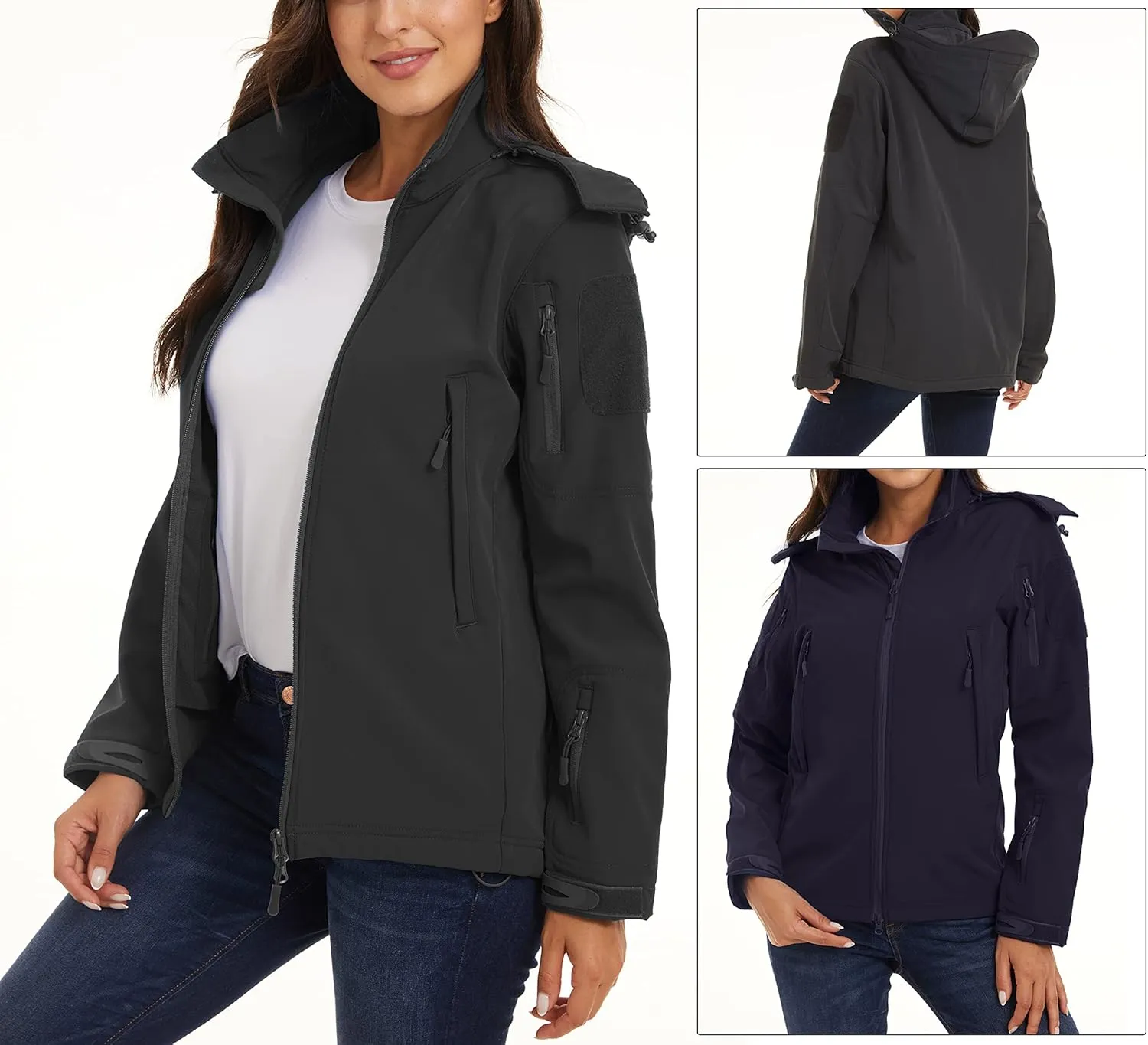 MAGCOMSEN Women's Hooded Winter Snow Ski Rain Jacket 6 Pockets Waterproof Windproof Softshell Fleece Coat