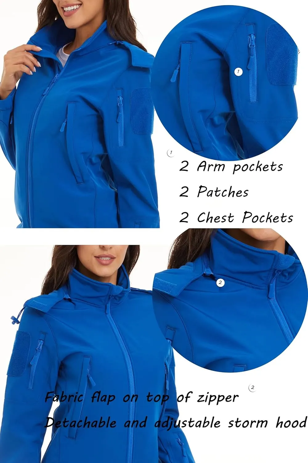 MAGCOMSEN Women's Hooded Winter Snow Ski Rain Jacket 6 Pockets Waterproof Windproof Softshell Fleece Coat