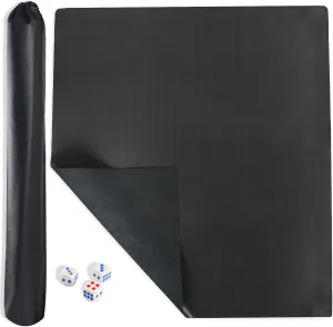 Mahjong Mat, Mahjong Table Mat for Poker, Card, Board Games, Tile Game and Dominoes, Game Mat with Carrying Bag & Dice (Black, 35" L x 35" W)