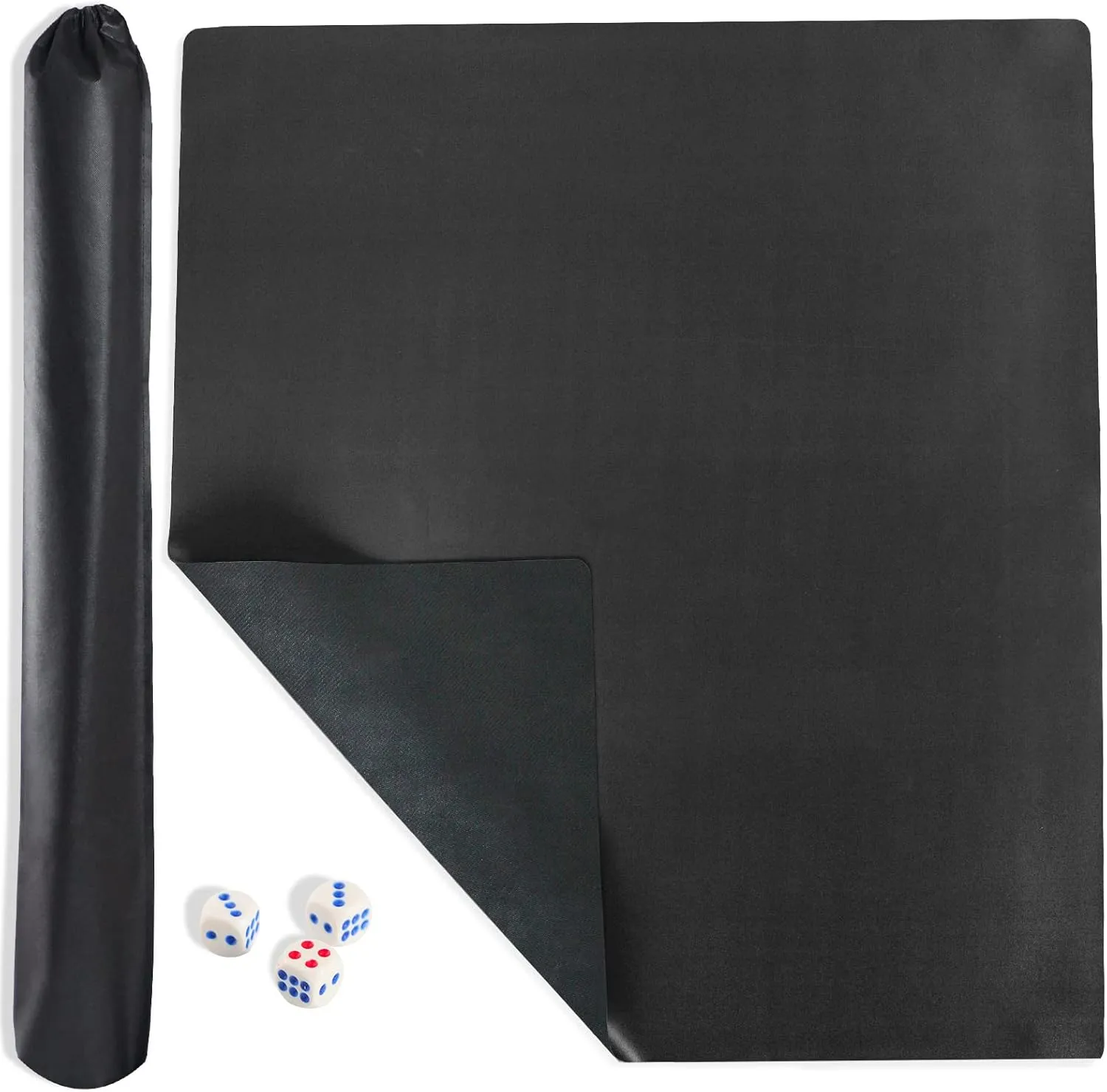 Mahjong Mat, Mahjong Table Mat for Poker, Card, Board Games, Tile Game and Dominoes, Game Mat with Carrying Bag & Dice (Black, 35" L x 35" W)