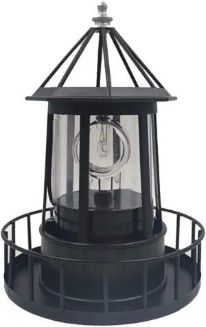 Marsrut LED Solar Light Powered Rotating Lighthouse Beacon Lamp, Outdoor Courtyard Waterproof Solar Hanging Lamp, Lawn Lantern, for Patio Fence Garden Decoration Outdoor Lighting Home Decor (Black)