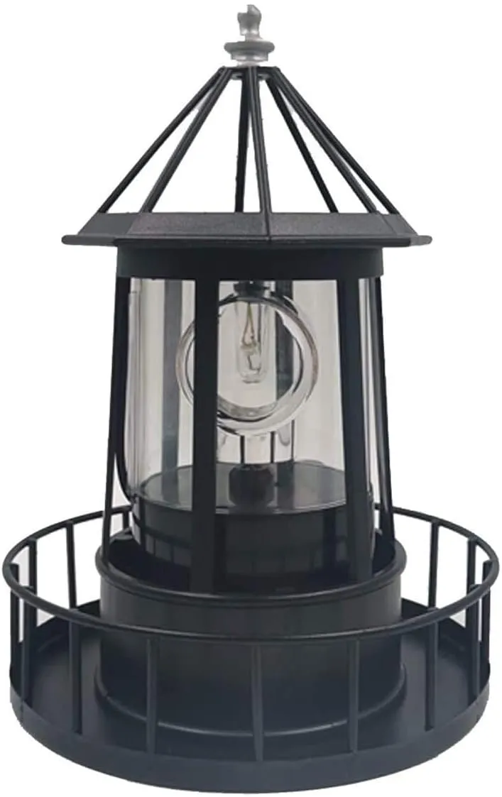 Marsrut LED Solar Light Powered Rotating Lighthouse Beacon Lamp, Outdoor Courtyard Waterproof Solar Hanging Lamp, Lawn Lantern, for Patio Fence Garden Decoration Outdoor Lighting Home Decor (Black)