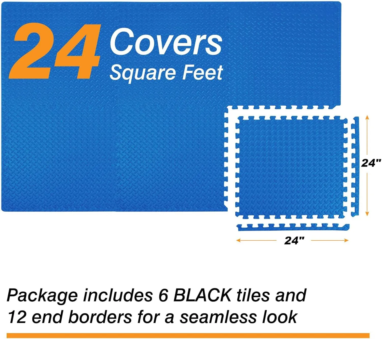 Mat Block Interlocking Foam Tiles Puzzle Mats for Floor 24 SQ FT, 1/2 inch, 6 Tiles, EVA Gym Mat Flooring Exercise Equipment Mat for Home Gym Equipment, Blue