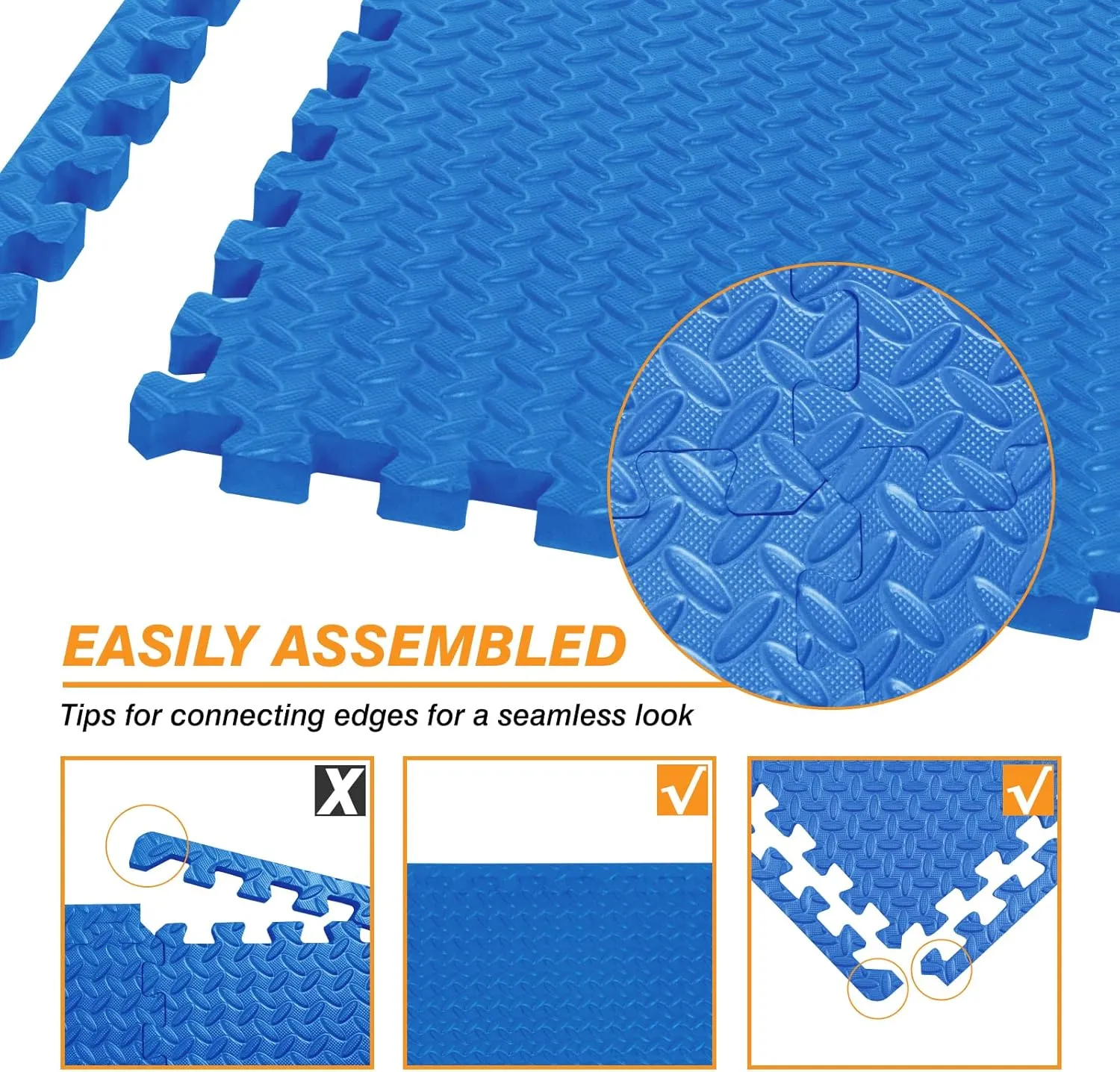 Mat Block Interlocking Foam Tiles Puzzle Mats for Floor 24 SQ FT, 1/2 inch, 6 Tiles, EVA Gym Mat Flooring Exercise Equipment Mat for Home Gym Equipment, Blue