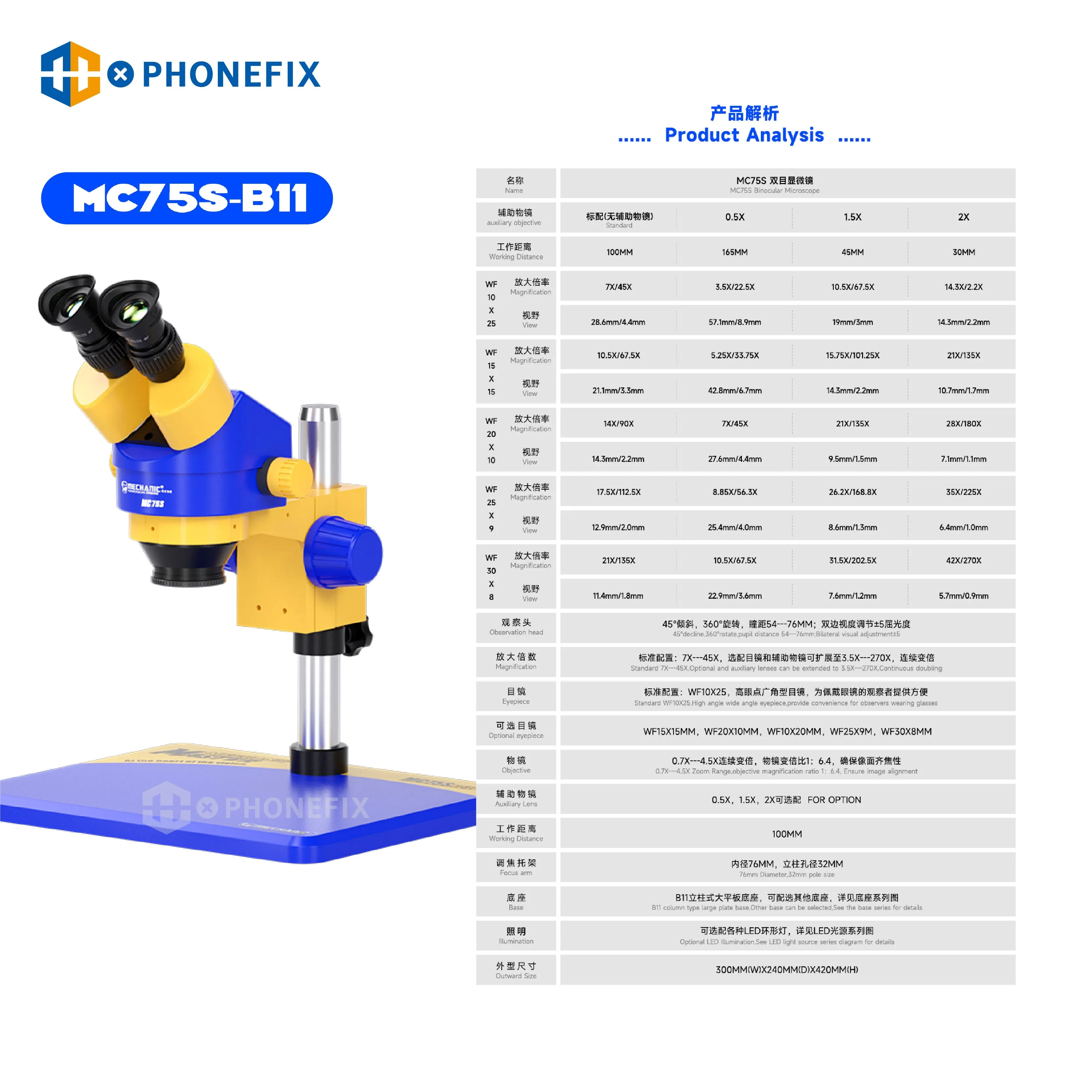 MECHANIC MC75S-B11 Binocular Stereo Zoom Microscope For Phone Repair