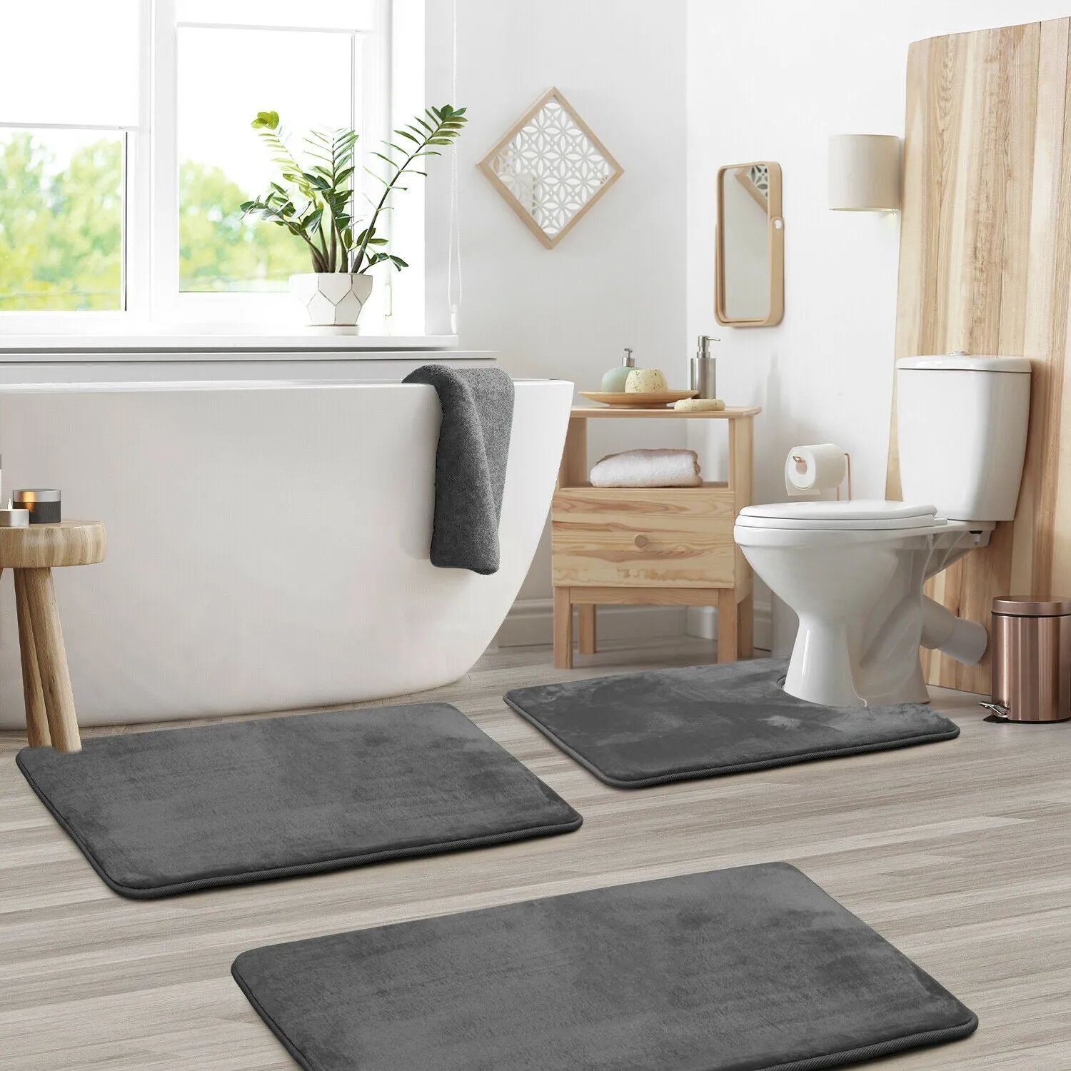 Memory Foam Bath Mat - Absorbent Bathroom Rugs Set