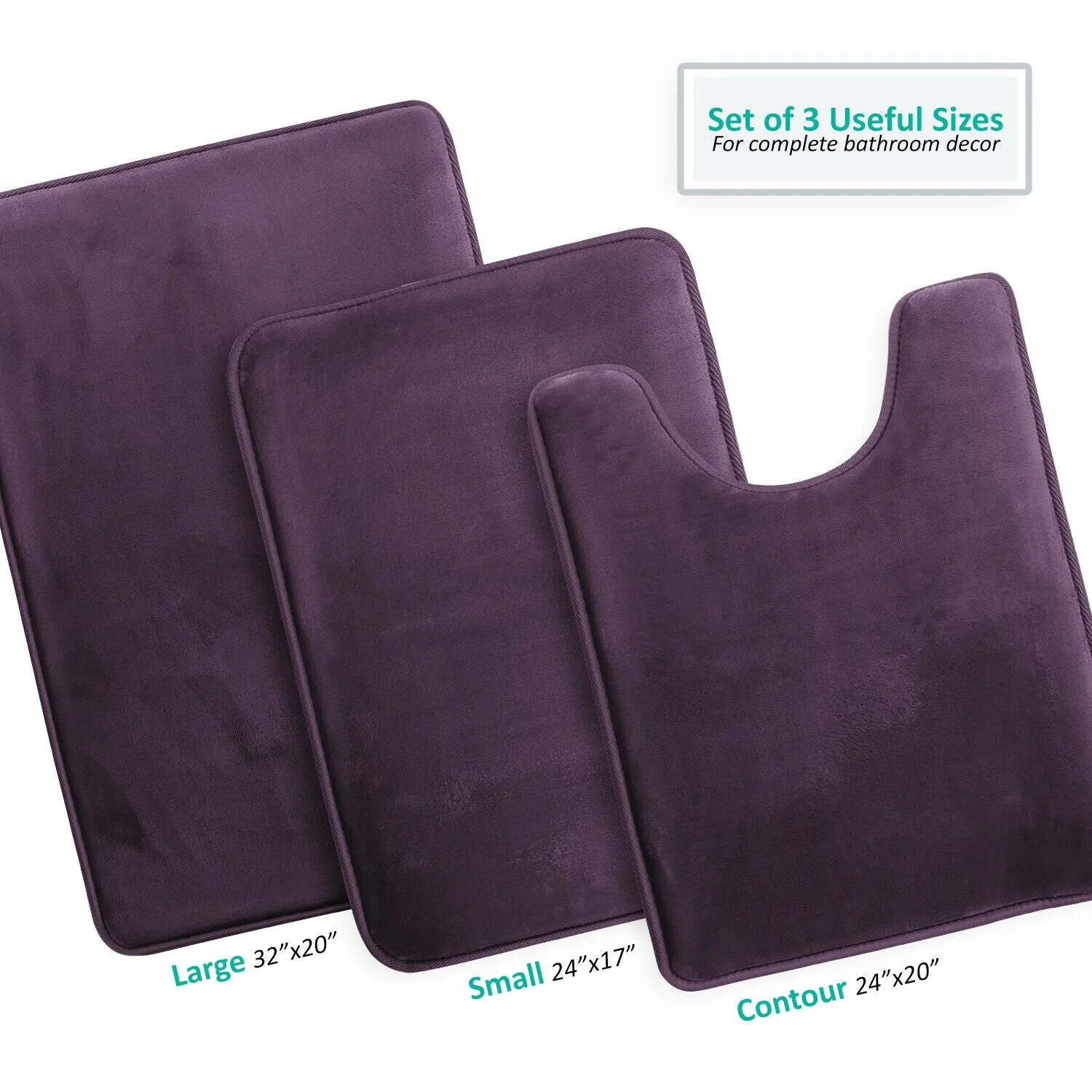 Memory Foam Bath Mat - Absorbent Bathroom Rugs Set
