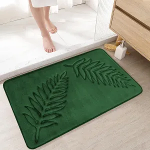 Memory Foam Bath Mat – Comfortable & Soft Thick Bathroom Rug with Green Leaf Pattern – Non-Slip & Absorbent Materials – Washable & Dryer Friendly Shower Carpet – 32”x20” Upgrade-Green