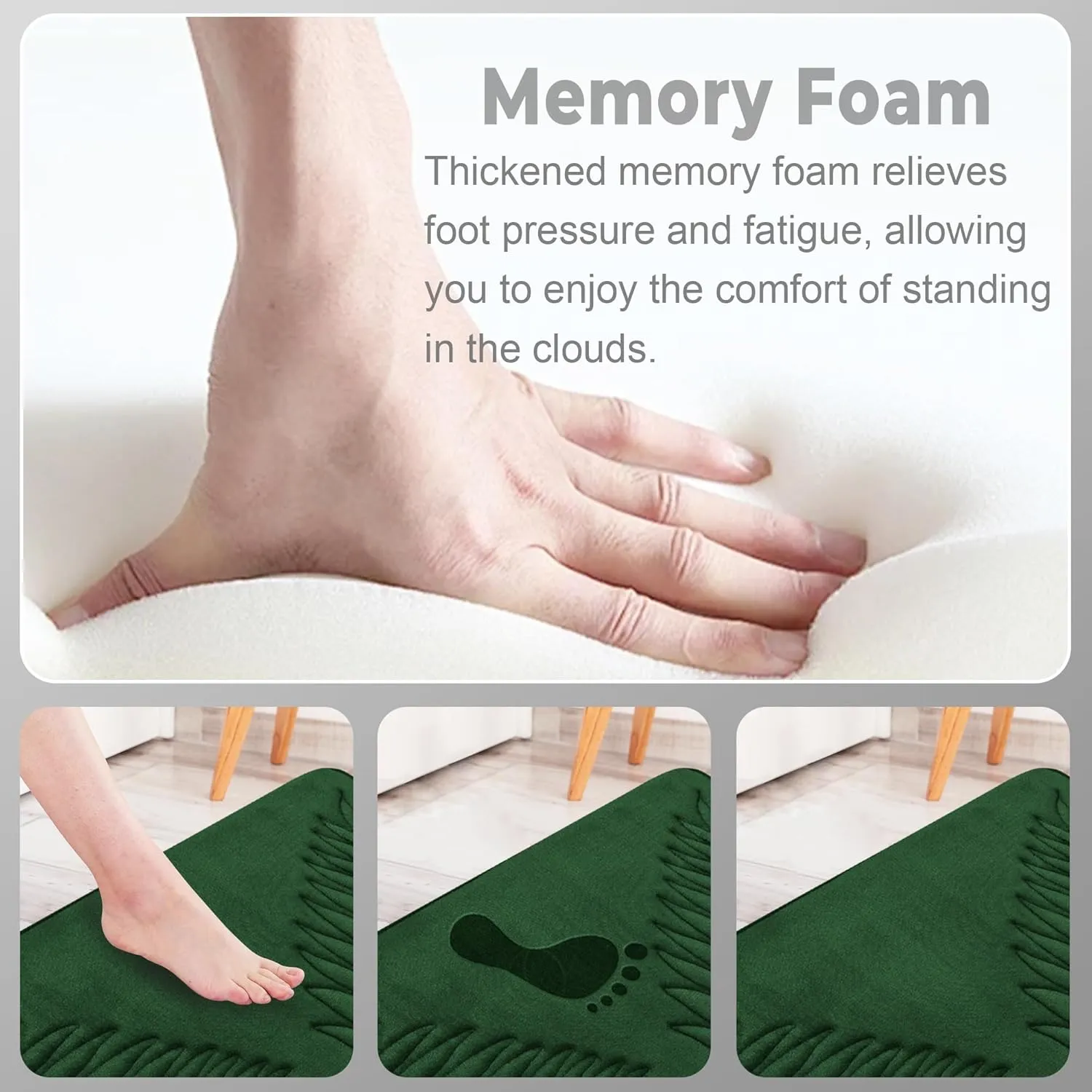 Memory Foam Bath Mat – Comfortable & Soft Thick Bathroom Rug with Green Leaf Pattern – Non-Slip & Absorbent Materials – Washable & Dryer Friendly Shower Carpet – 32”x20” Upgrade-Green