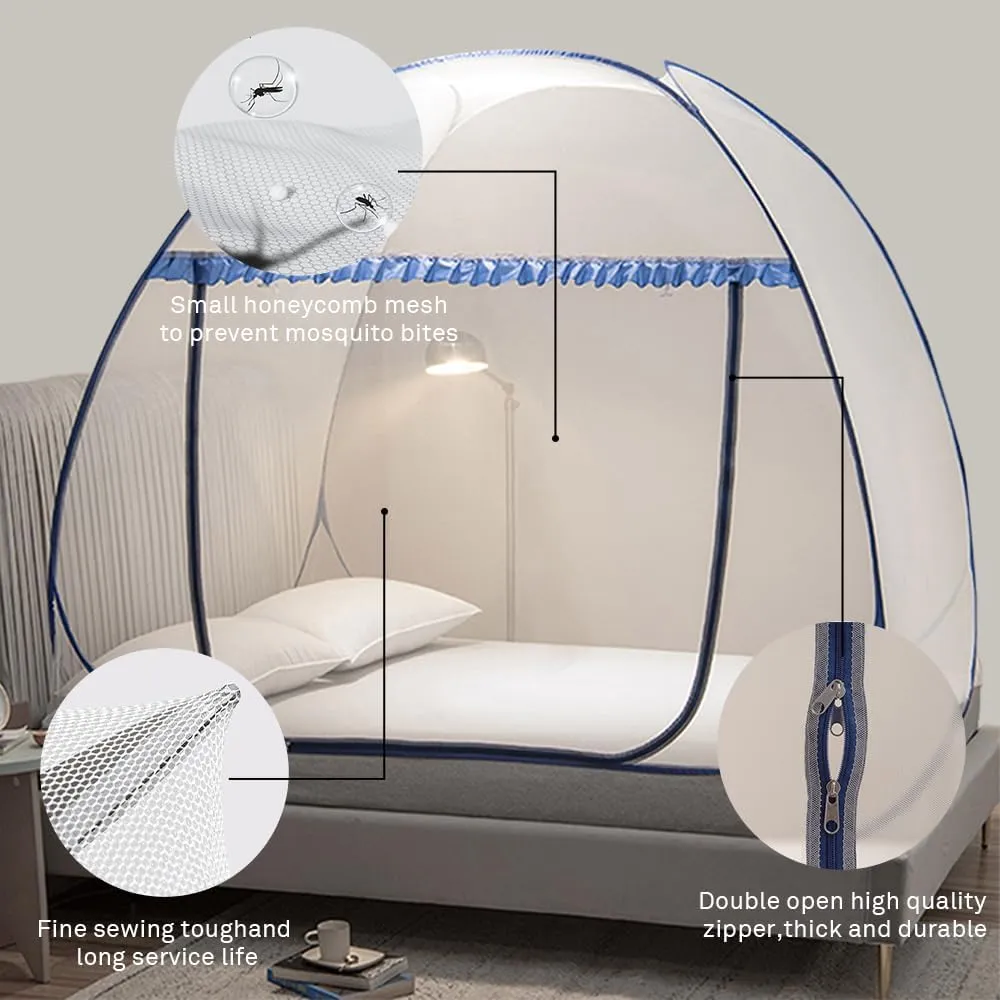 Mengersi Mosquito Net Tent for Bed,Pop-Up Bed Canopy with Net Bottom,Mosquito Netting Bed Tent for Kids Girls Boys,Bed,Suit for Indoor Outdoor (Full/Queen, Blue)